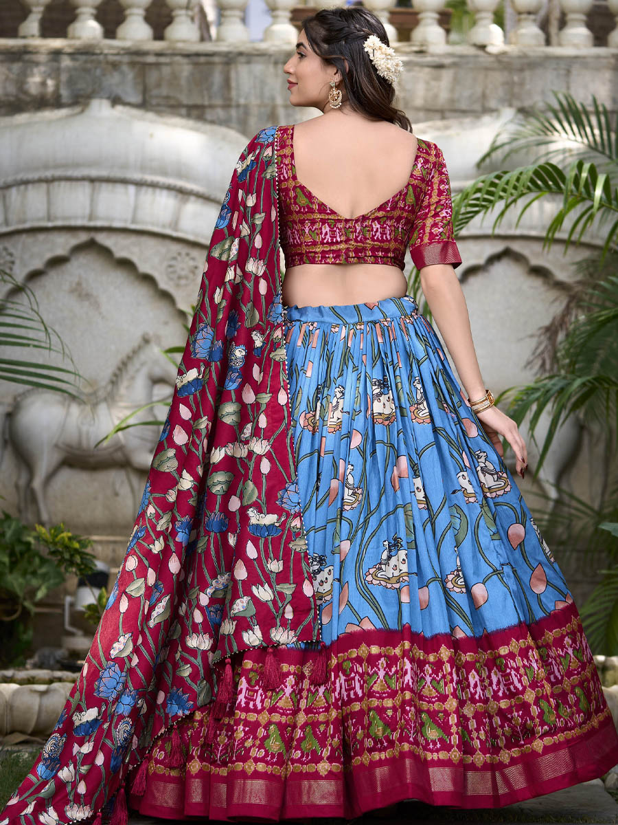 Multi Tussar Silk Printed Festival Mehendi Traditional Lehenga Choli