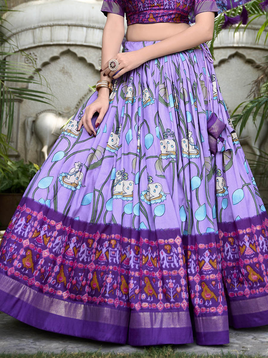 Multi Tussar Silk Printed Festival Mehendi Traditional Lehenga Choli