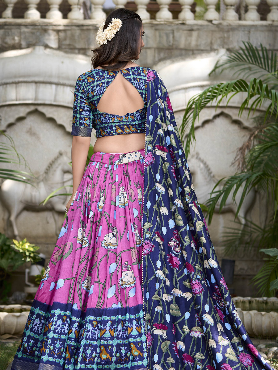 Multi Tussar Silk Printed Festival Mehendi Traditional Lehenga Choli