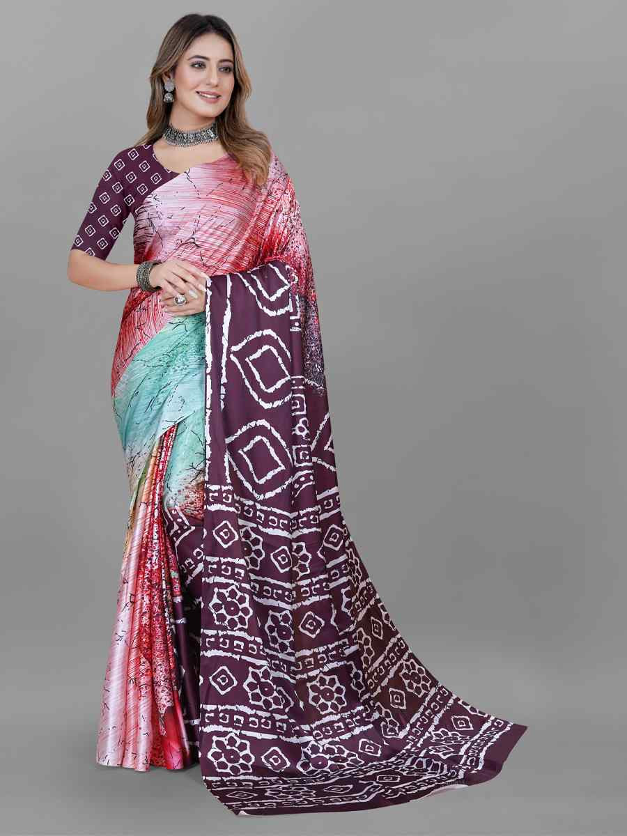 Multi Tussar Silk Printed Festival Wedding Heavy Border Saree