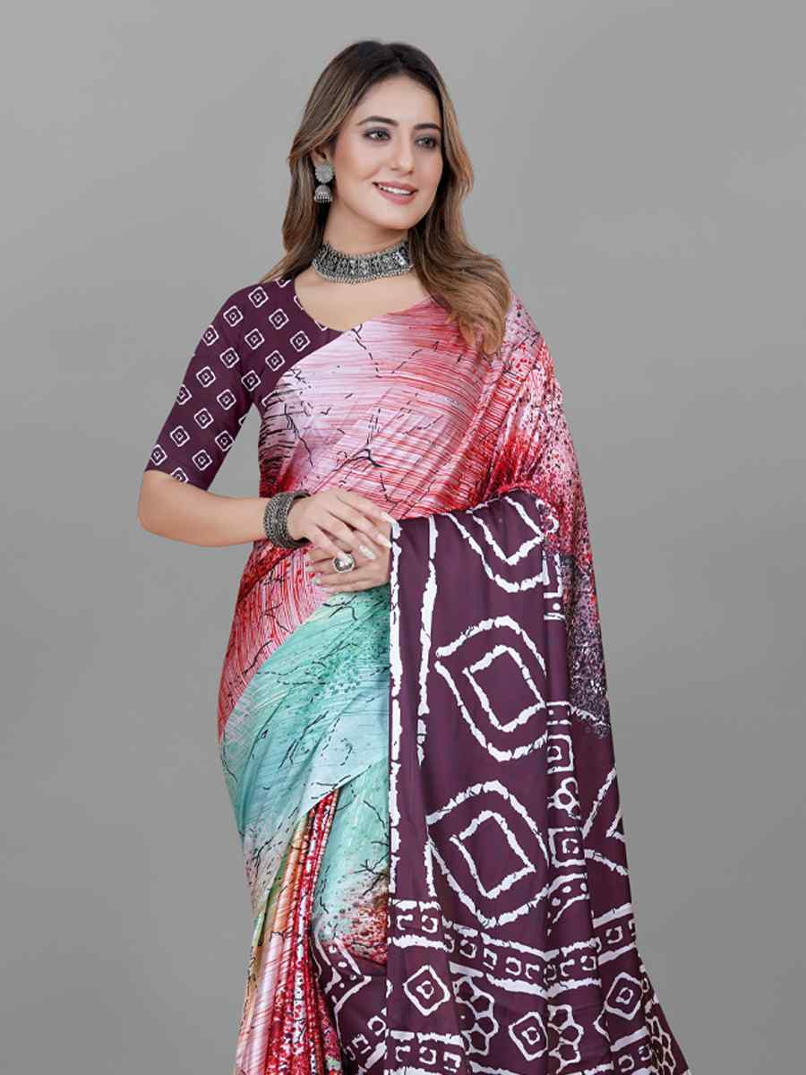 Multi Tussar Silk Printed Festival Wedding Heavy Border Saree