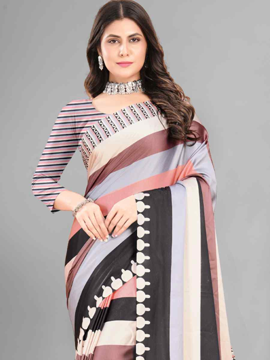 Multi Tussar Silk Printed Festival Wedding Heavy Border Saree