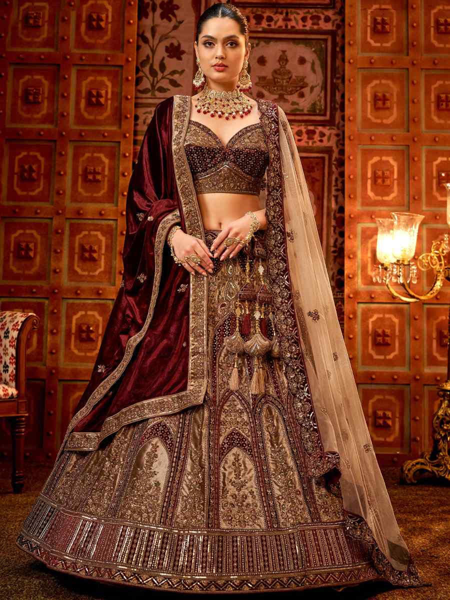 Premium Luxurious Designer Wedding Wear Green Velvet Lehenga Choli Semi  Stitched Latest Design - shreematee - 4114713