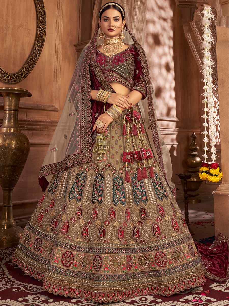 Multi Velvet Embroidered Bridal Wedding Heavy Border Lehenga Choli