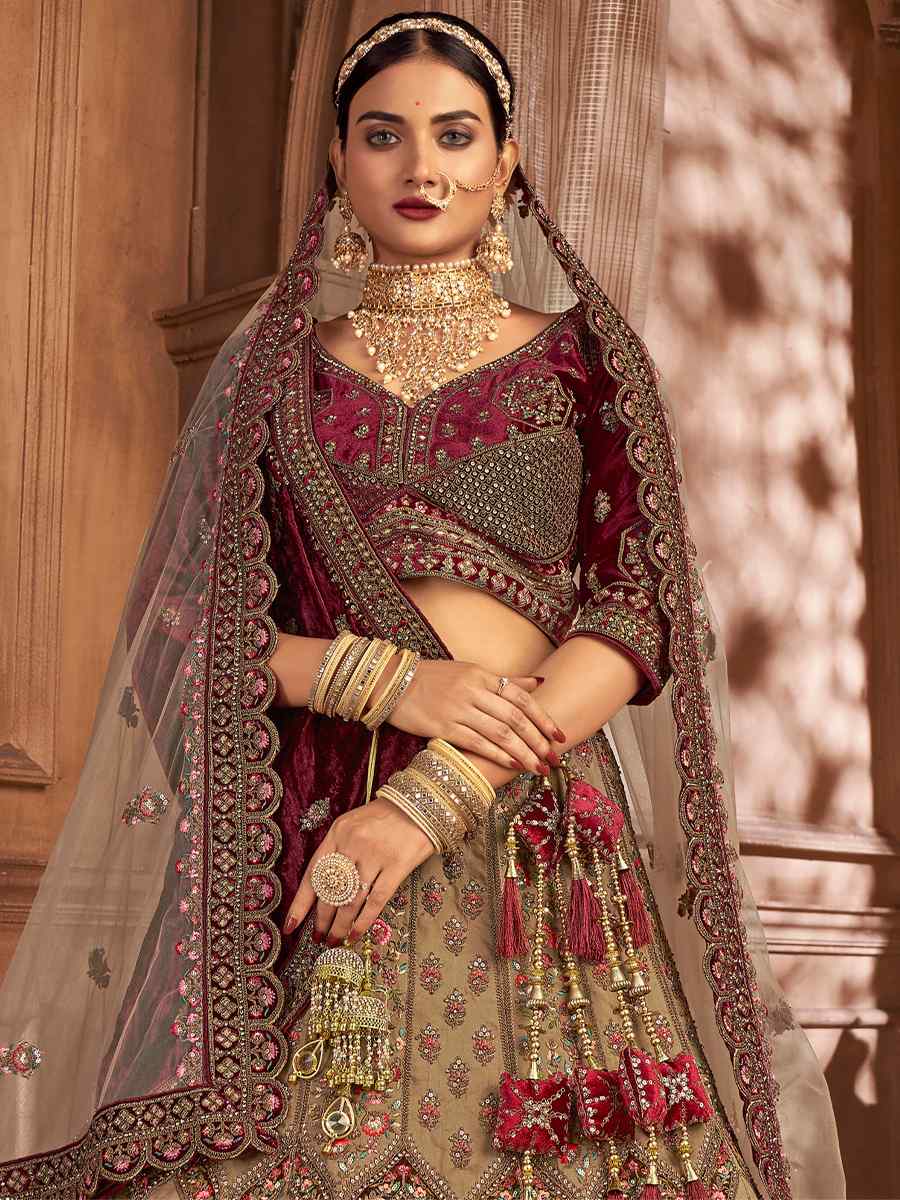 Multi Velvet Embroidered Bridal Wedding Heavy Border Lehenga Choli