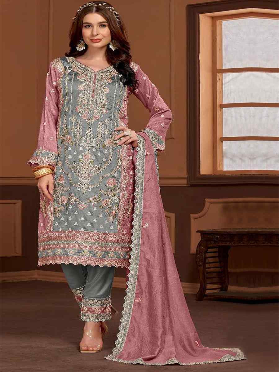 Multi Vichitra Embroidered Festival Wedding Pant Salwar Kameez