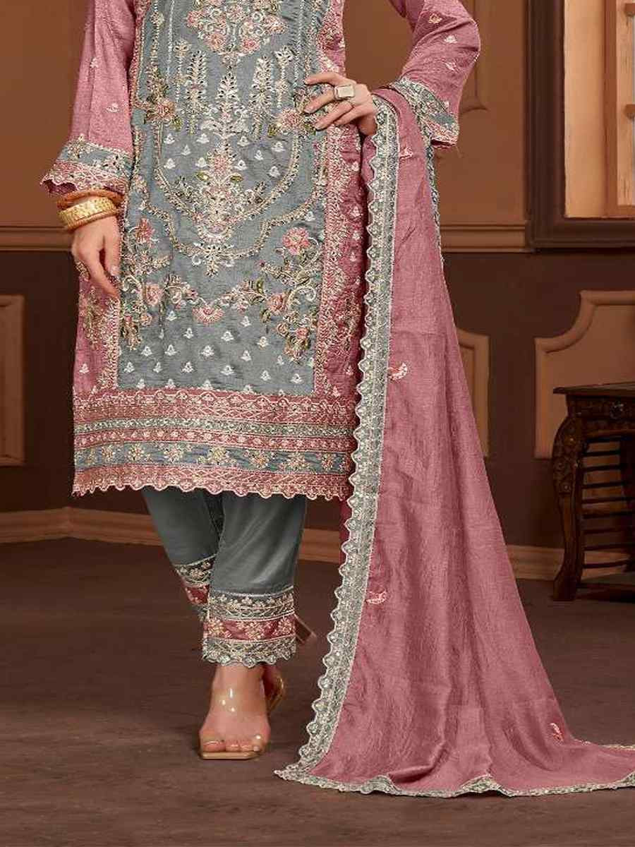 Multi Vichitra Embroidered Festival Wedding Pant Salwar Kameez