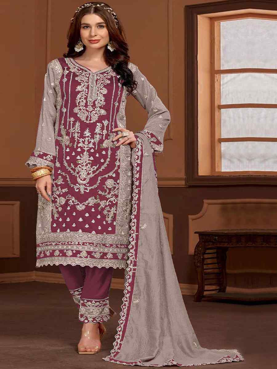 Multi Vichitra Embroidered Festival Wedding Pant Salwar Kameez