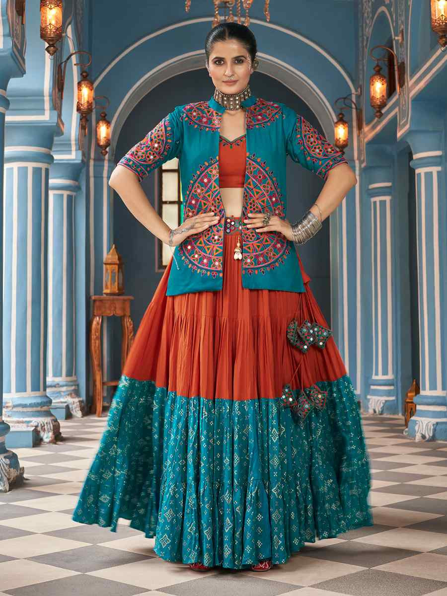 Multi Viscose Rayon Embroidered Festival Wedding Traditional Lehenga Choli