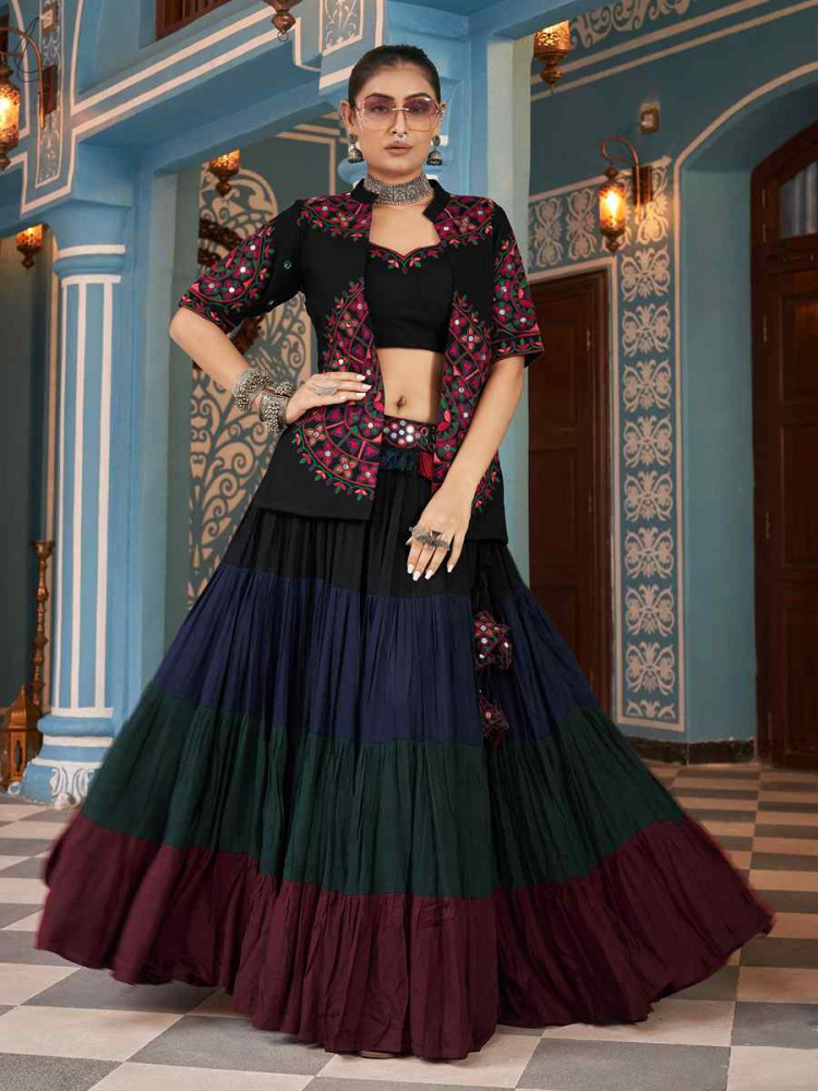 Multi Viscose Rayon Embroidered Festival Wedding Traditional Lehenga Choli