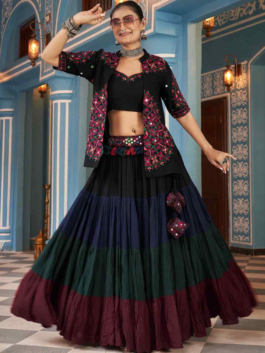 Multi Viscose Rayon Embroidered Festival Wedding Traditional Lehenga Choli