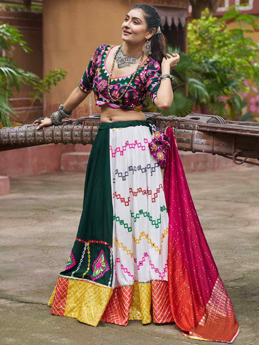 Multi Viscose Rayon Embroidered Festival Wedding Traditional Lehenga Choli