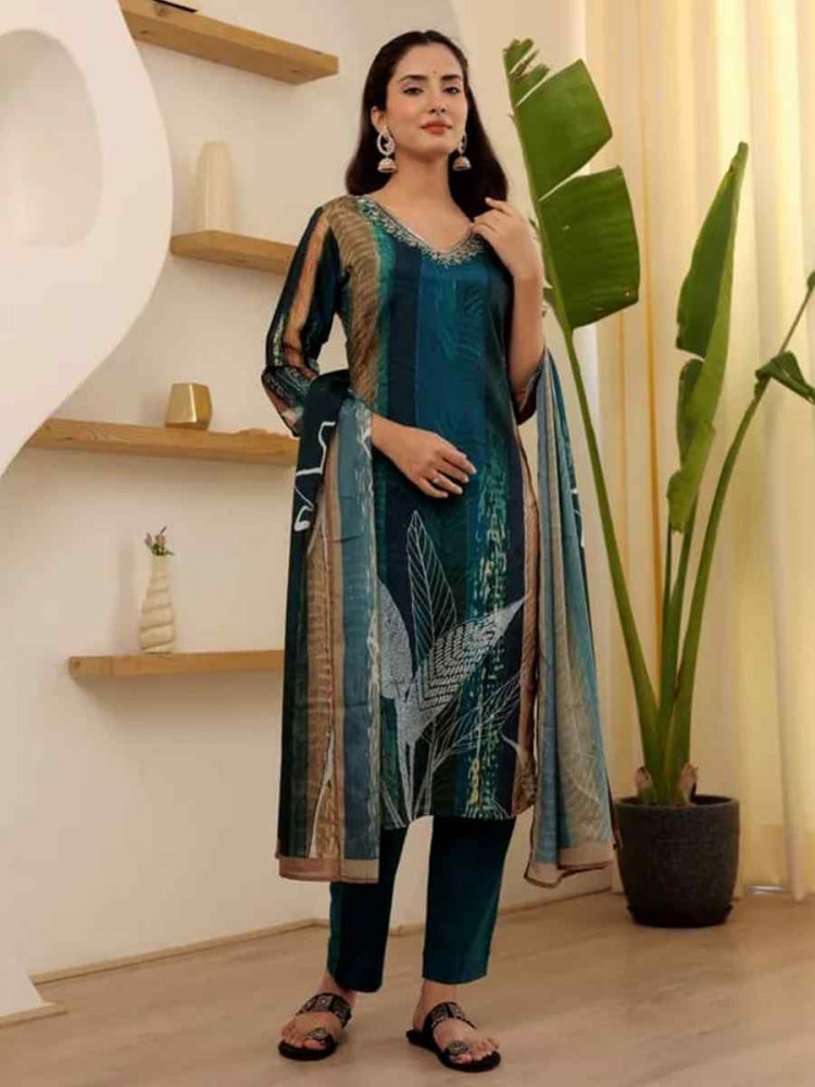 Multi Viscose Rayon Printed Festival Casual Ready Pant Salwar Kameez