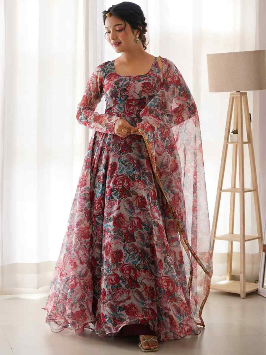 Multi Viscose Tabby Silk Printed Festival Casual Gown