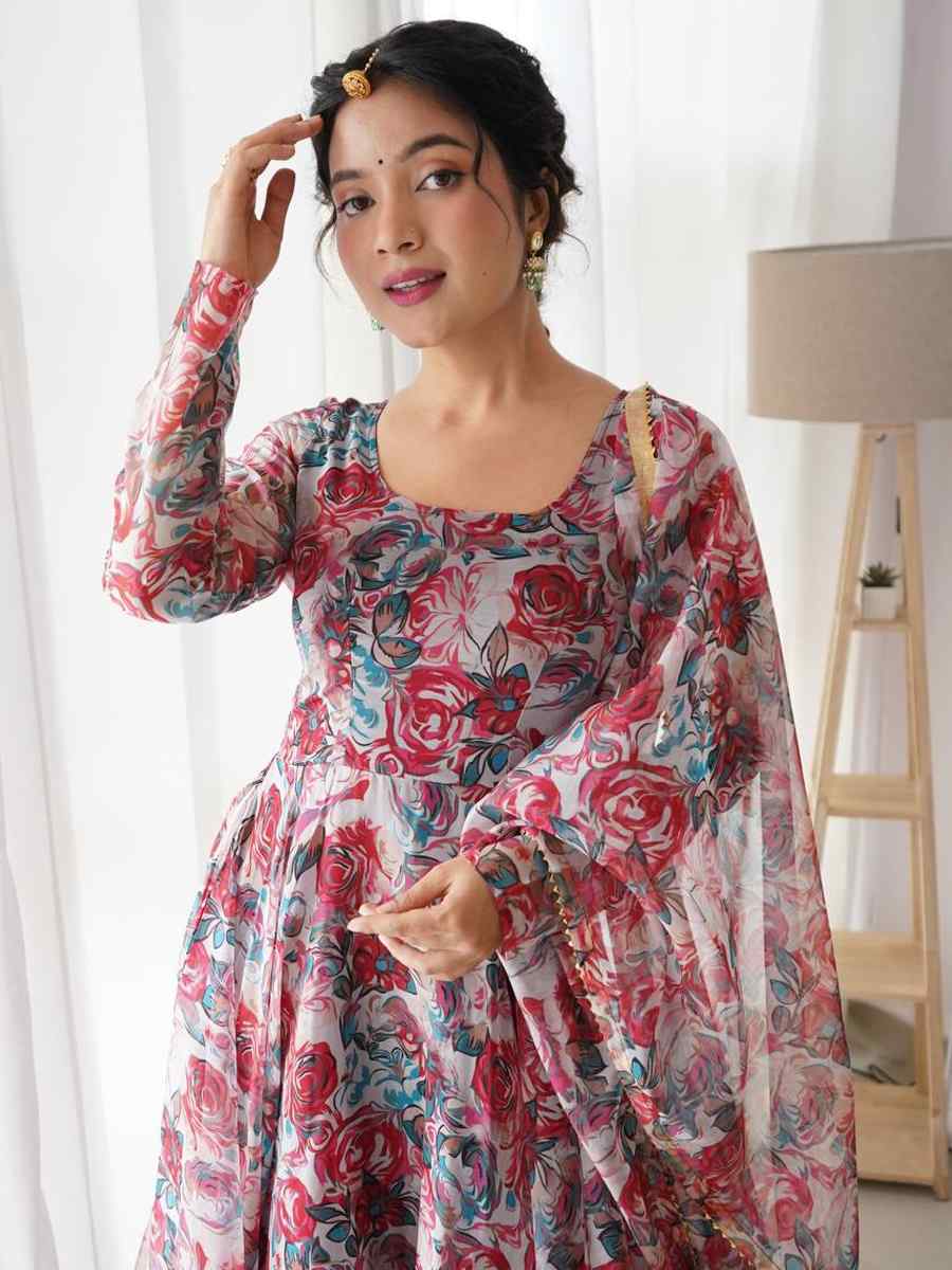 Multi Viscose Tabby Silk Printed Festival Casual Gown