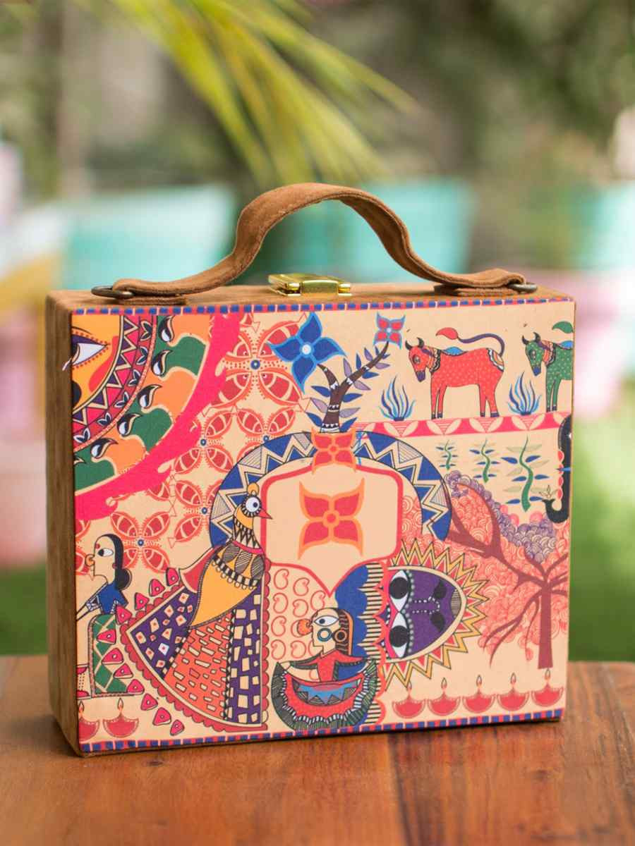 Multi Wooden Traditional Printed Clutches