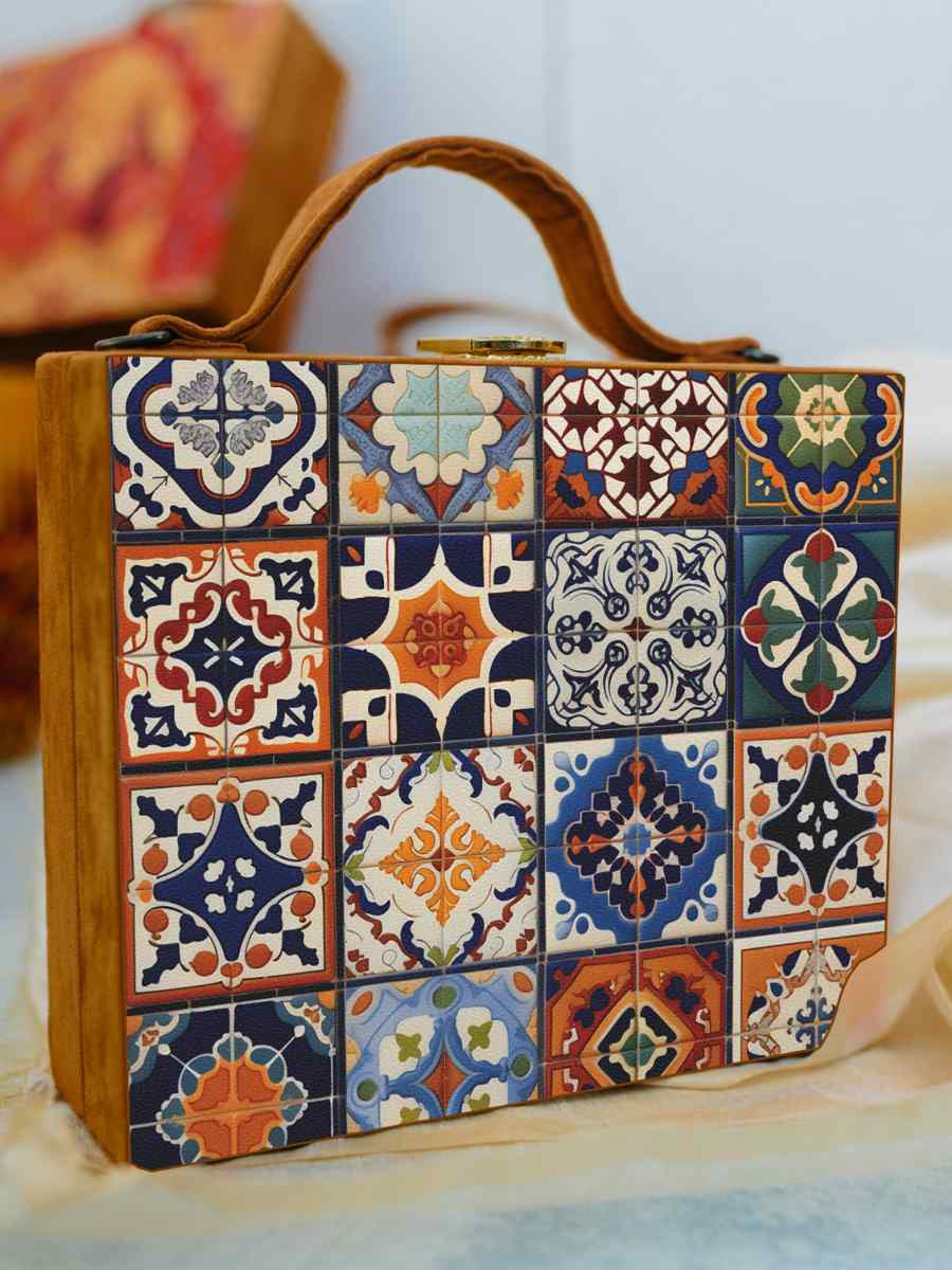 Multi Wooden Traditional Printed Clutches