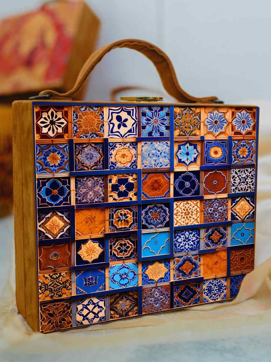 Multi Wooden Traditional Printed Clutches