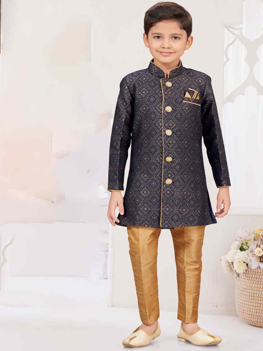 Multi Zari Jacquard Embroidered Festival Wedding Kurta Pyjama Boys Wear