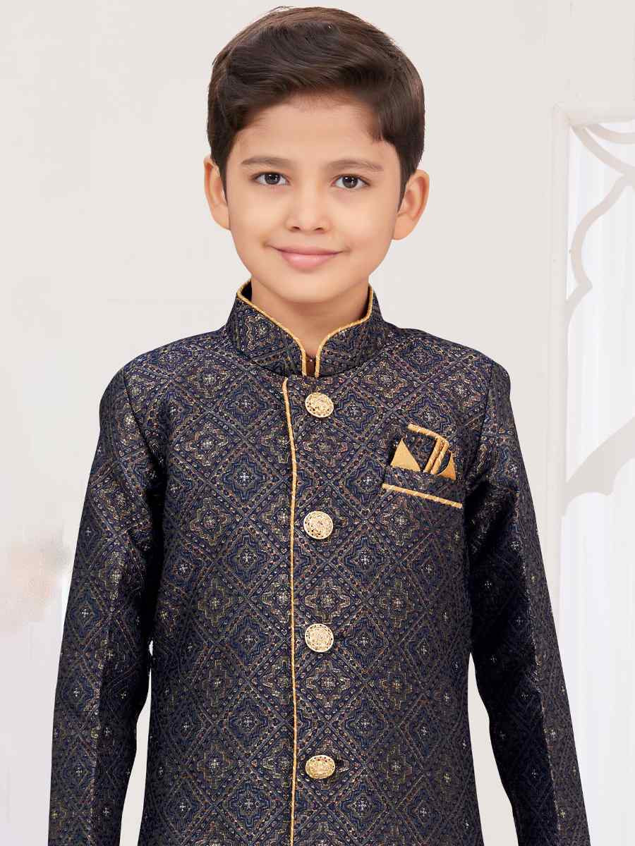 Multi Zari Jacquard Embroidered Festival Wedding Kurta Pyjama Boys Wear