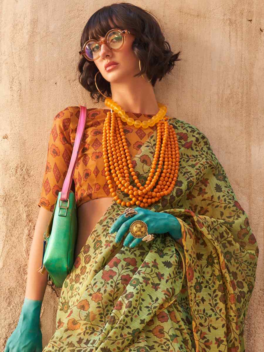 Multi Zari Tissue Printed Casual Festival Contemporary Saree