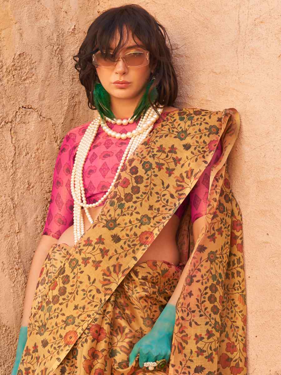 Multi Zari Tissue Printed Casual Festival Contemporary Saree