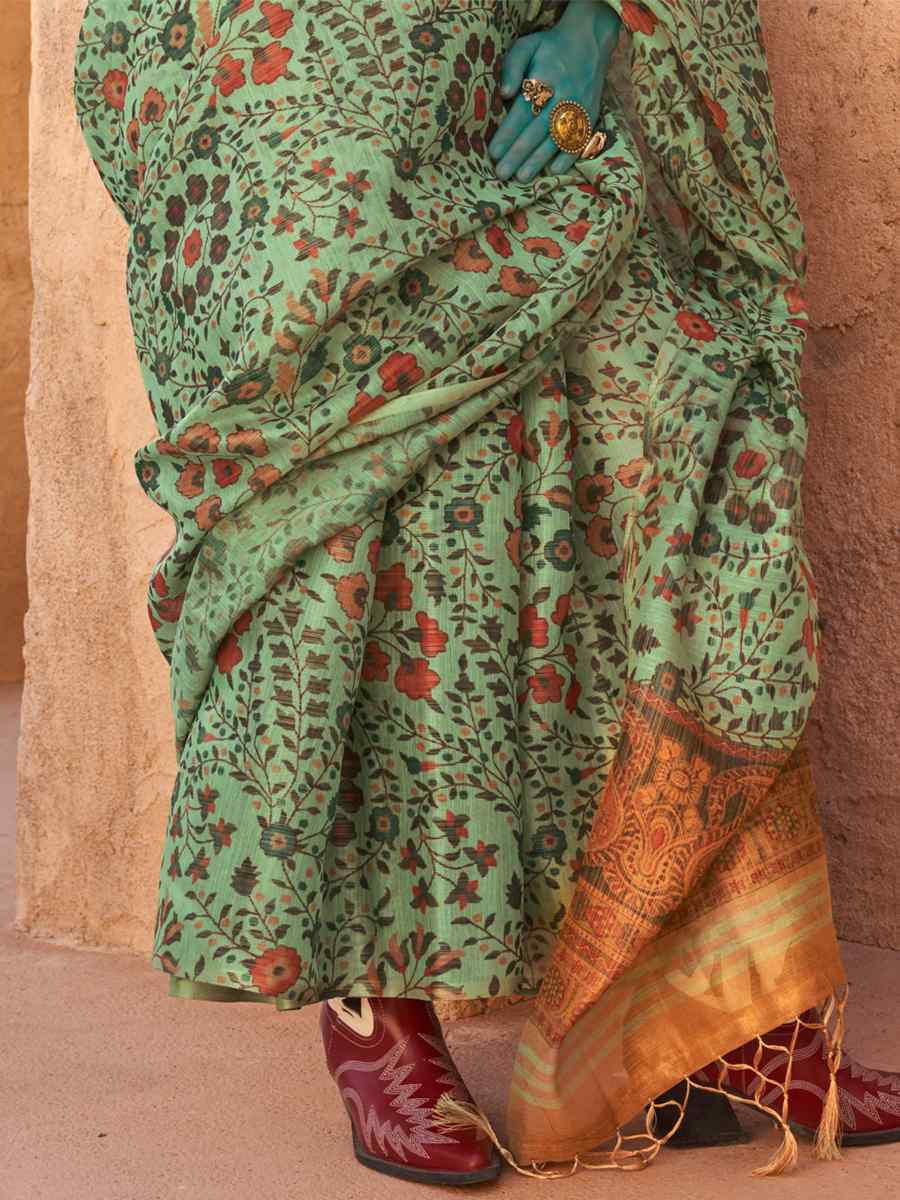 Multi Zari Tissue Printed Casual Festival Contemporary Saree