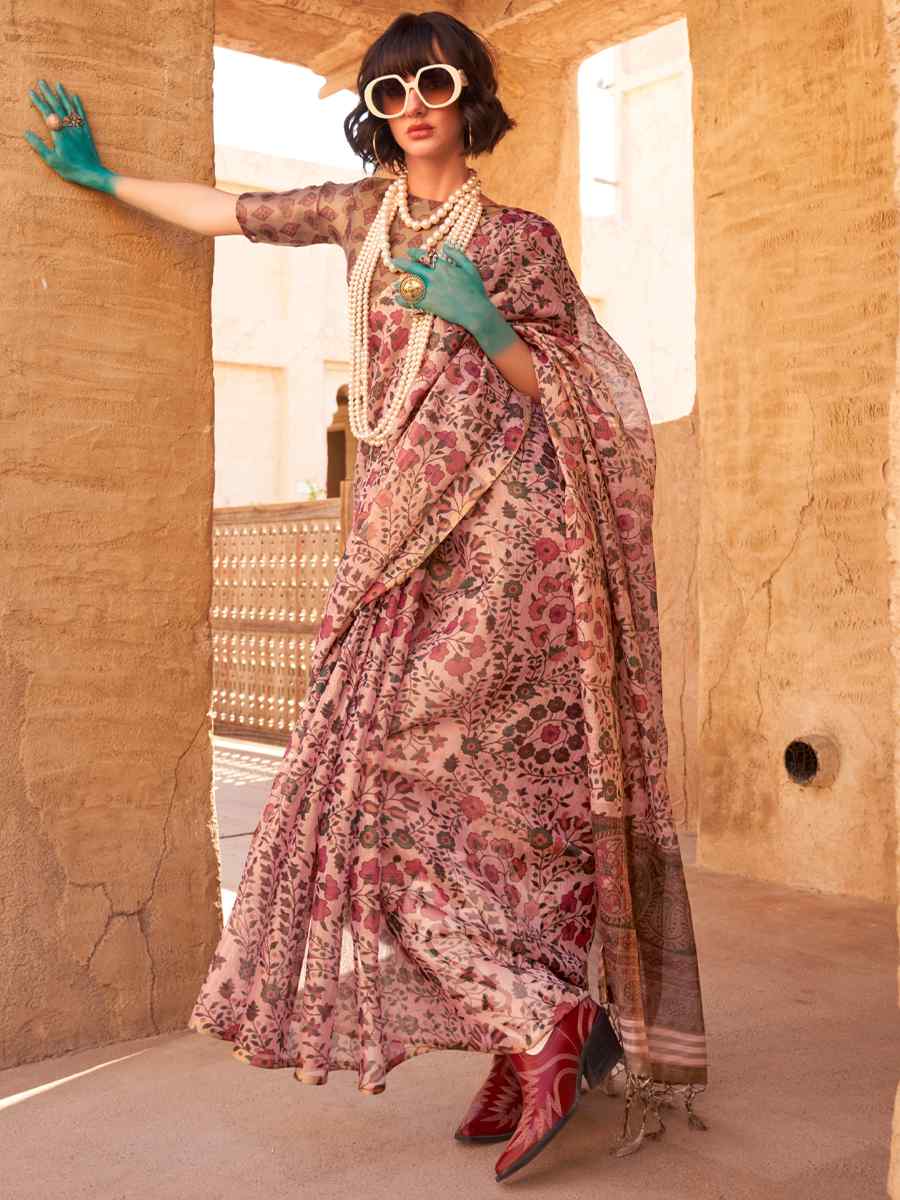 Multi Zari Tissue Printed Casual Festival Contemporary Saree