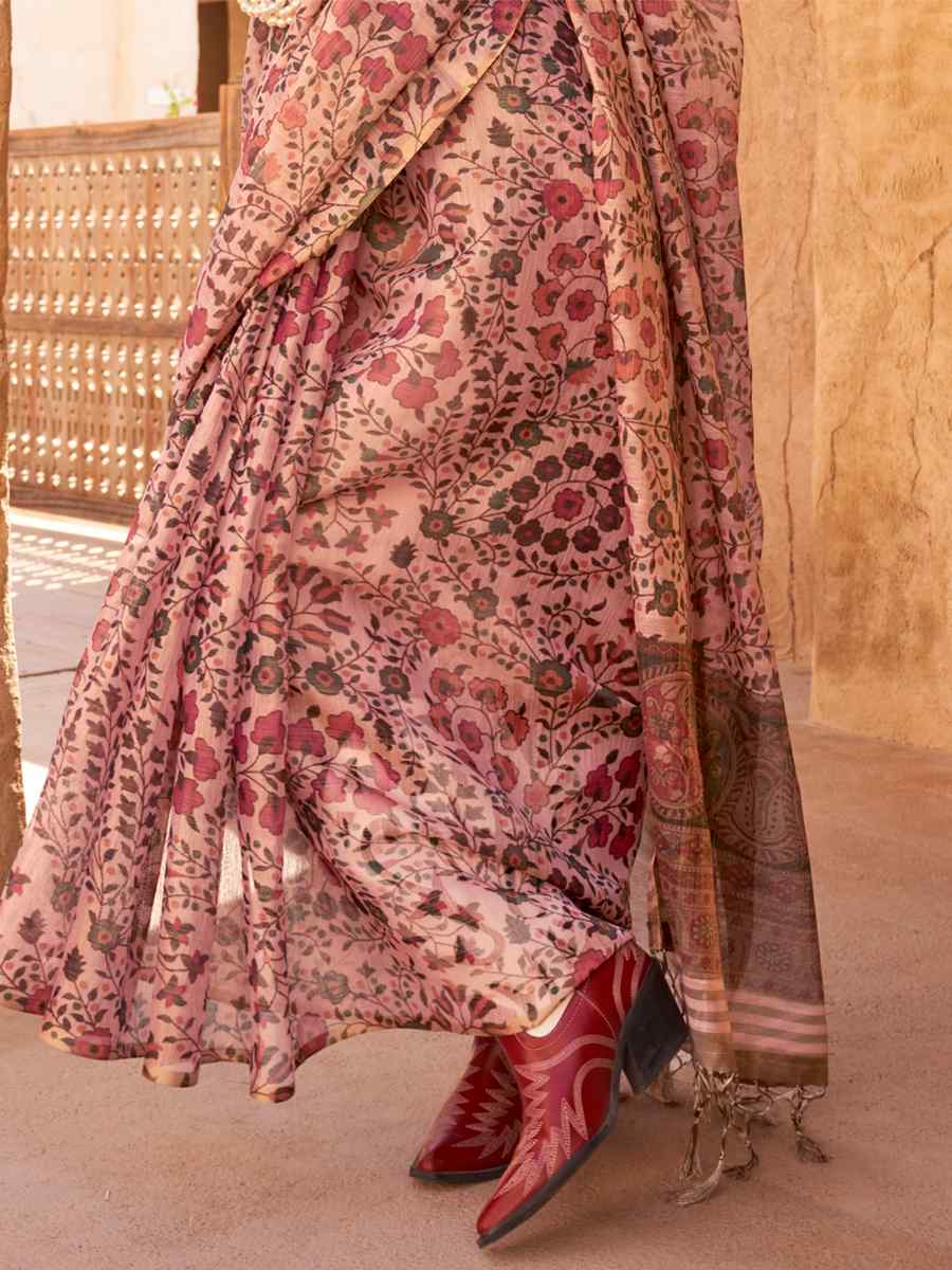 Multi Zari Tissue Printed Casual Festival Contemporary Saree