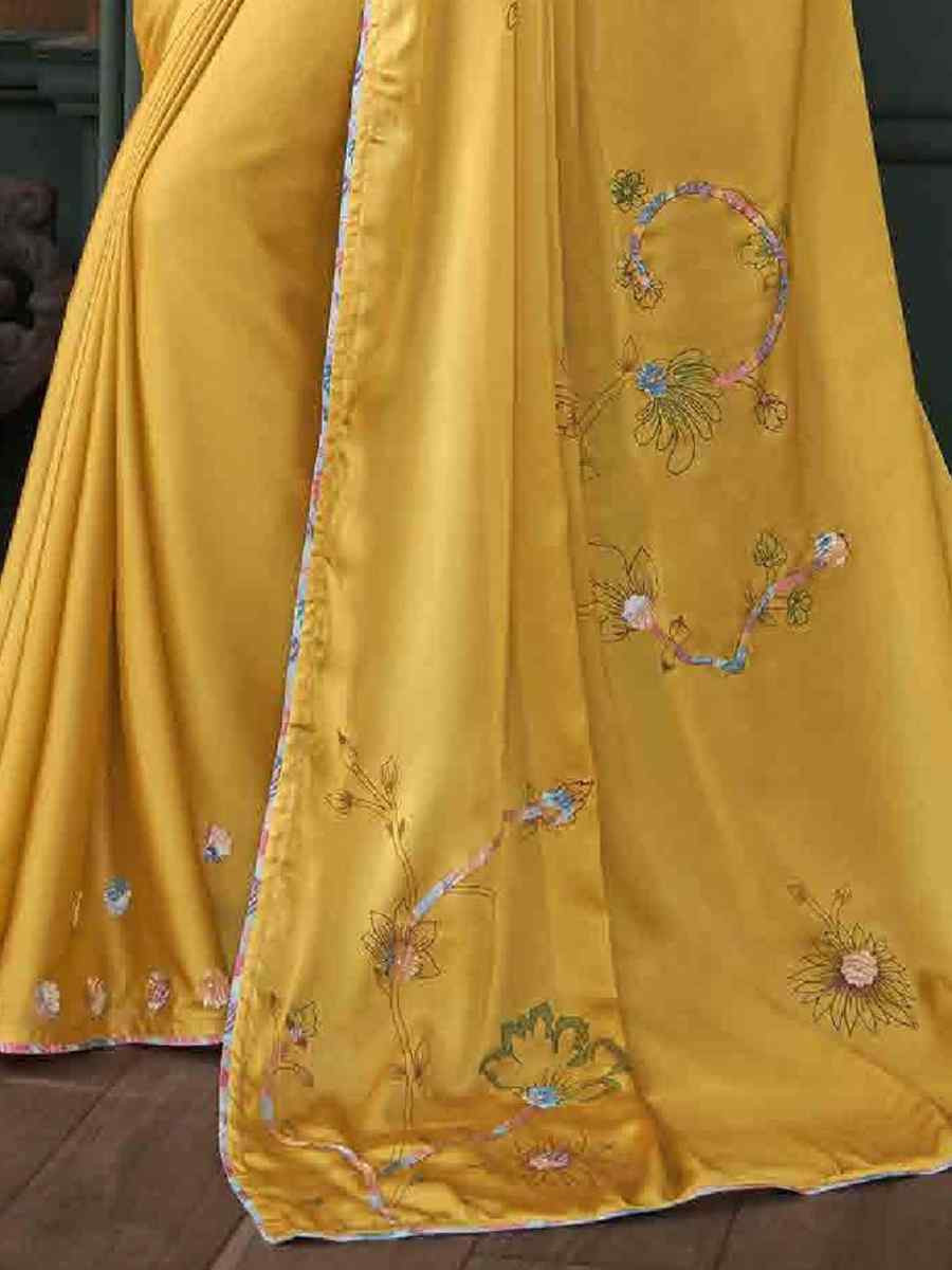 Mustard Art Silk Printed Festival Casual Contemporary Saree