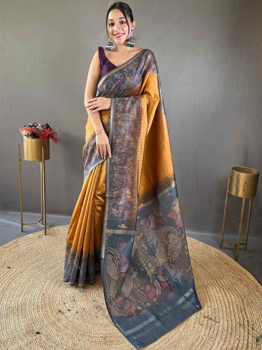 Mustard Chanderi Silk Handwoven Festival Wedding Heavy Border Saree