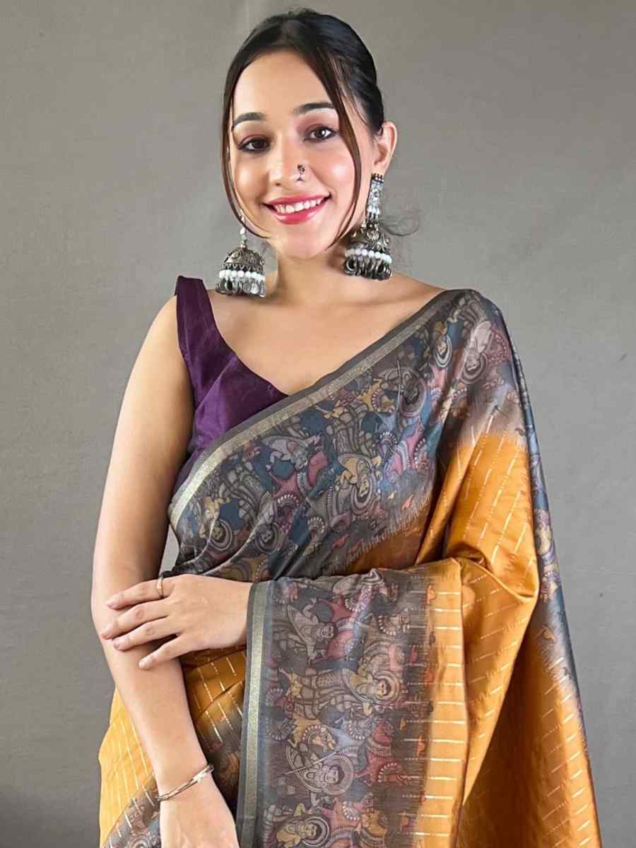 Mustard Chanderi Silk Handwoven Festival Wedding Heavy Border Saree