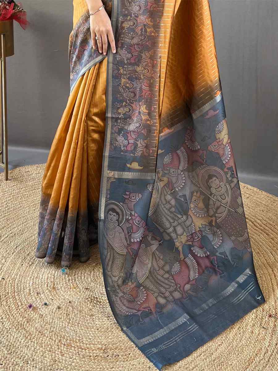 Mustard Chanderi Silk Handwoven Festival Wedding Heavy Border Saree