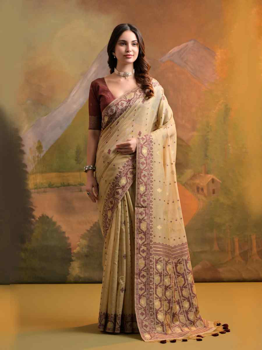 Mustard Cotton Handwoven Festival Wedding Heavy Border Saree