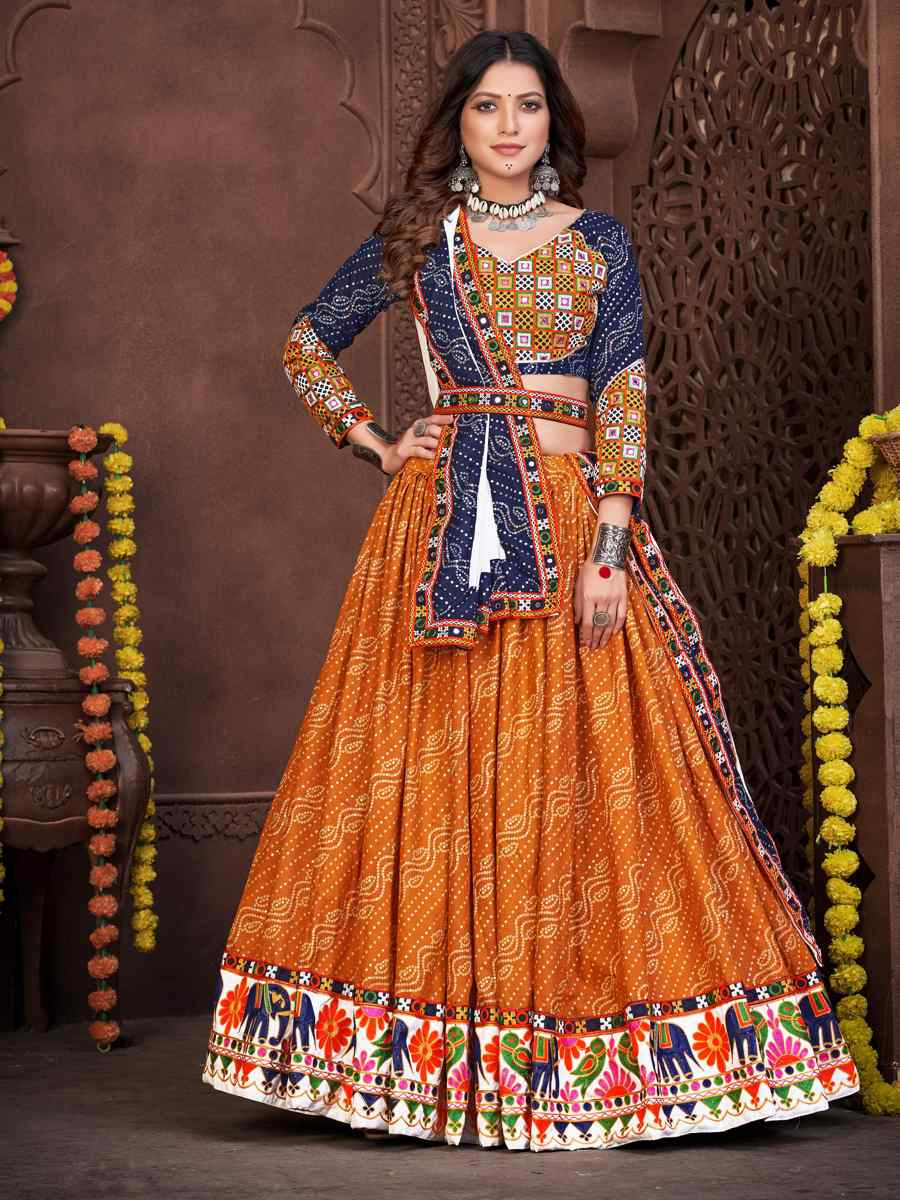 Mustard Cotton Silk Embroidered Festival Mehendi Traditional Lehenga Choli