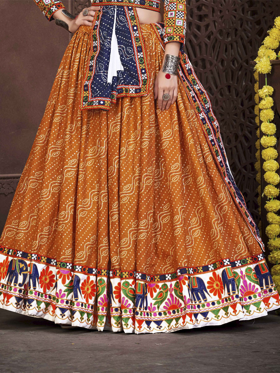 Mustard Cotton Silk Printed Festival Mehendi Circular Lehenga Choli