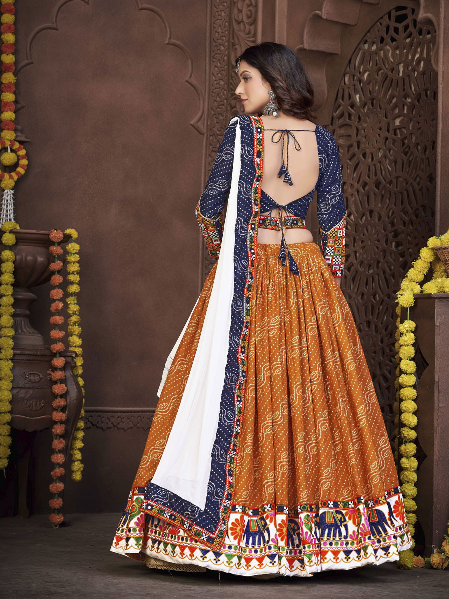 Mustard Cotton Silk Printed Festival Mehendi Circular Lehenga Choli