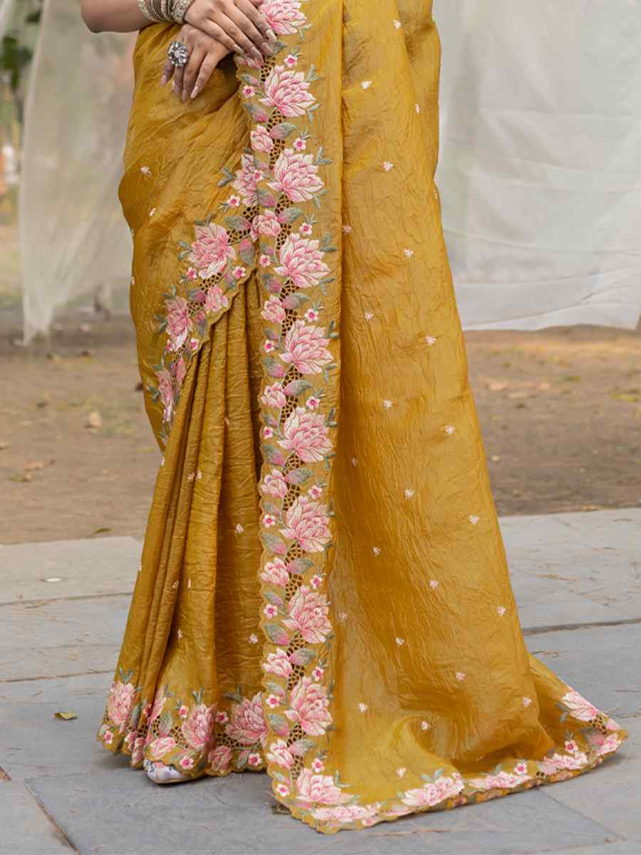 Mustard Crush Silk Handwoven Festival Wedding Heavy Border Saree