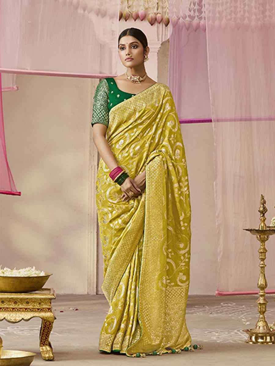 Mustard Dola Viscose Silk Handwoven Festival Wedding Heavy Border Saree