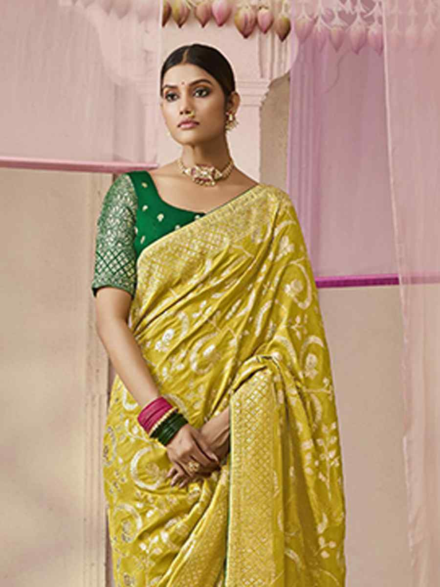 Mustard Dola Viscose Silk Handwoven Festival Wedding Heavy Border Saree