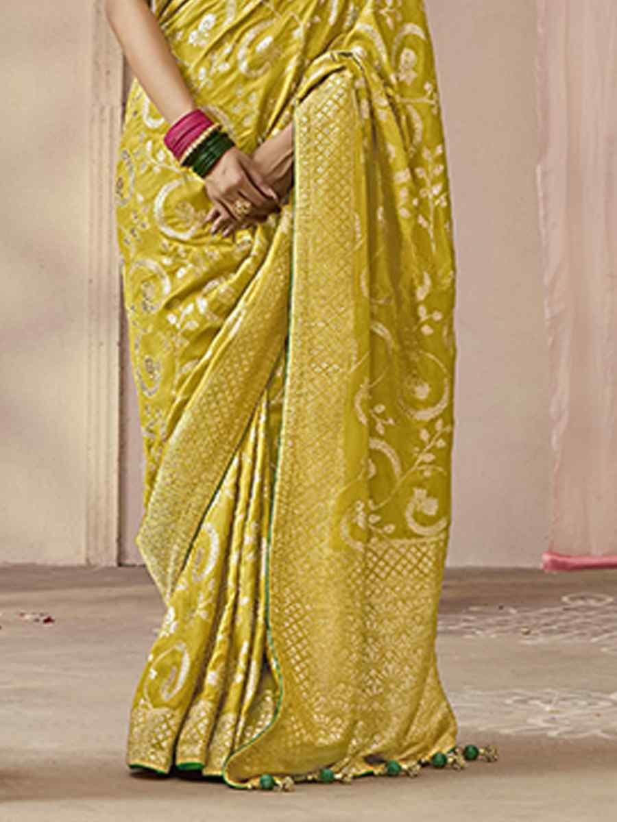 Mustard Dola Viscose Silk Handwoven Festival Wedding Heavy Border Saree