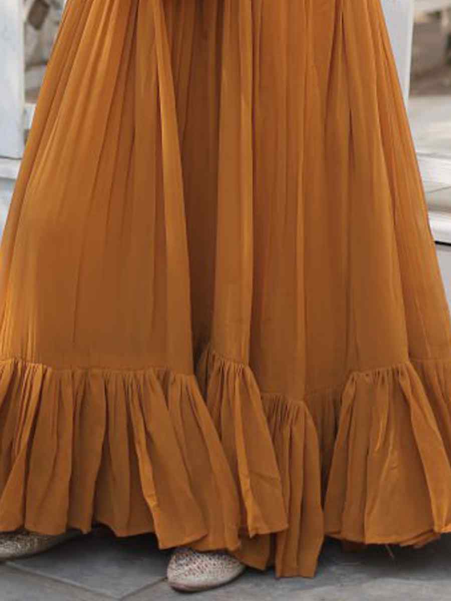 Mustard Faux Georgette Embroidered Festival Casual Gown