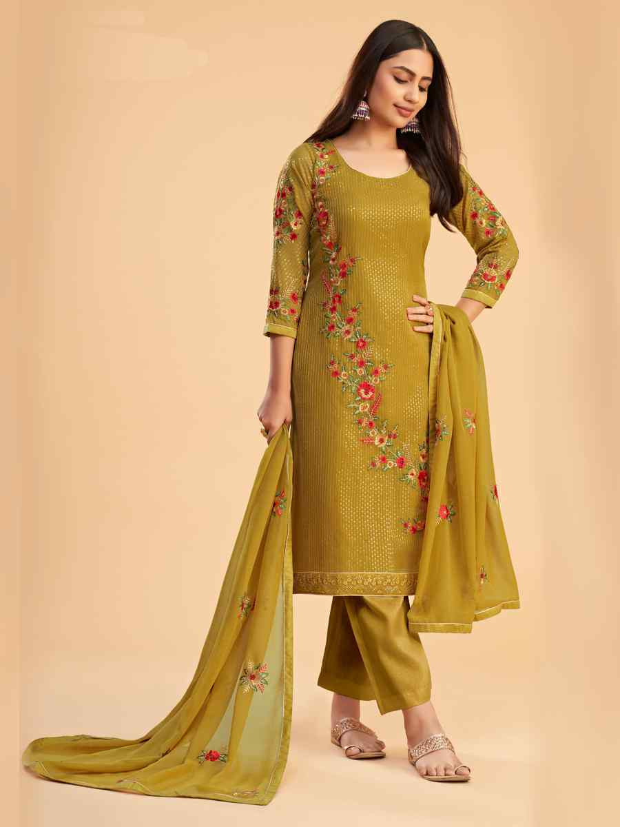 Mustard Georgette Embroidered Festival Casual Pant Salwar Kameez