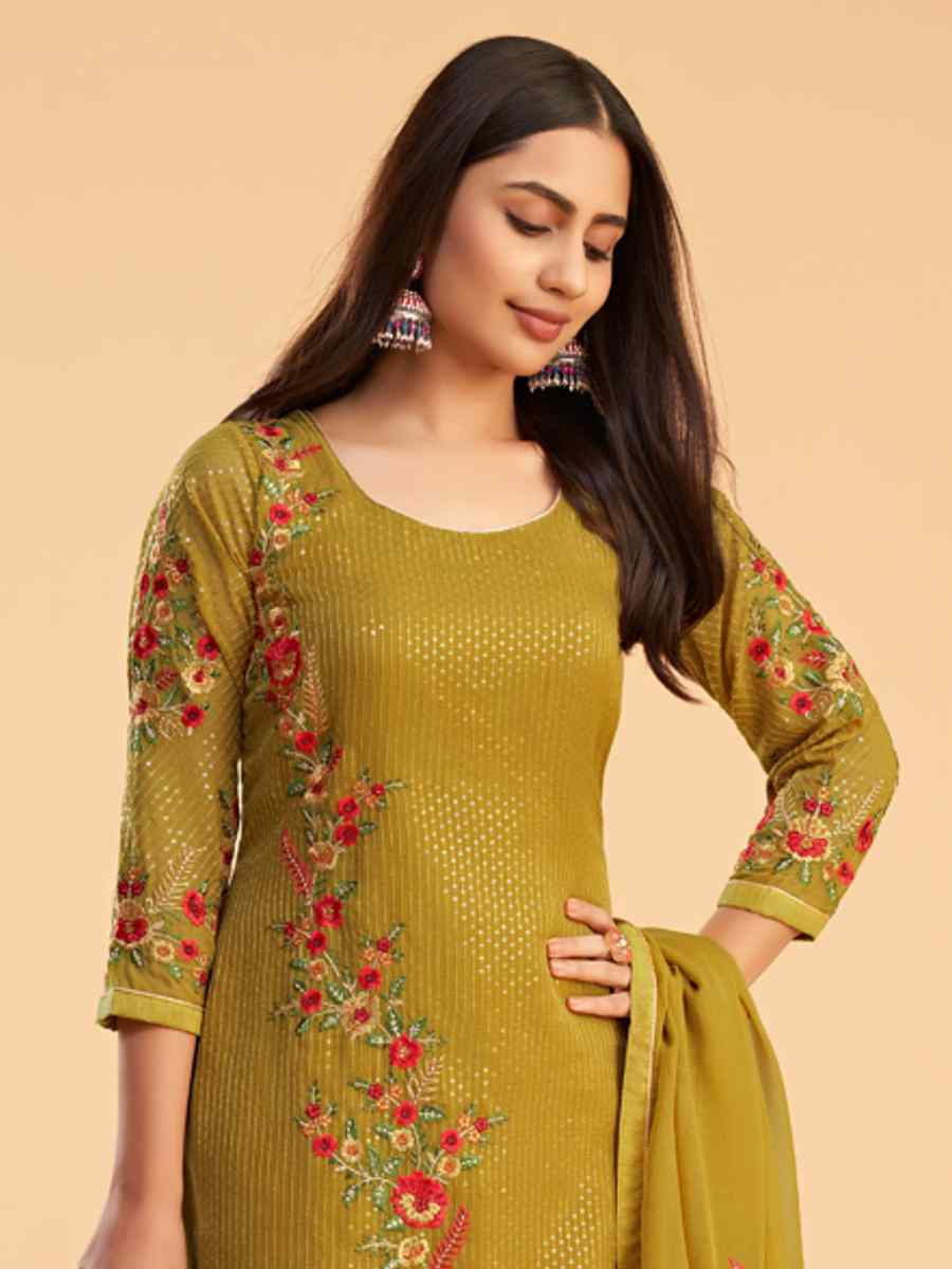 Mustard Georgette Embroidered Festival Casual Pant Salwar Kameez