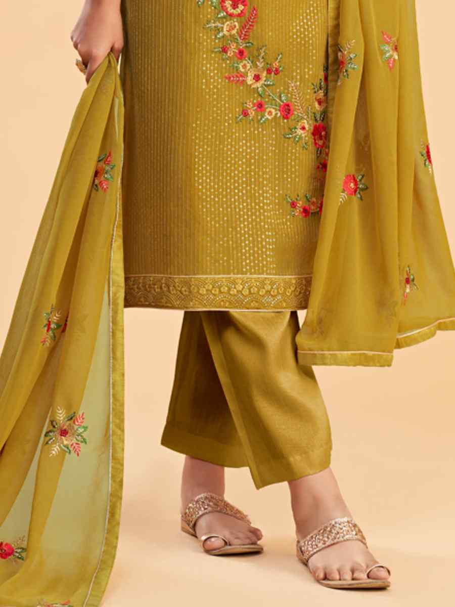 Mustard Georgette Embroidered Festival Casual Pant Salwar Kameez