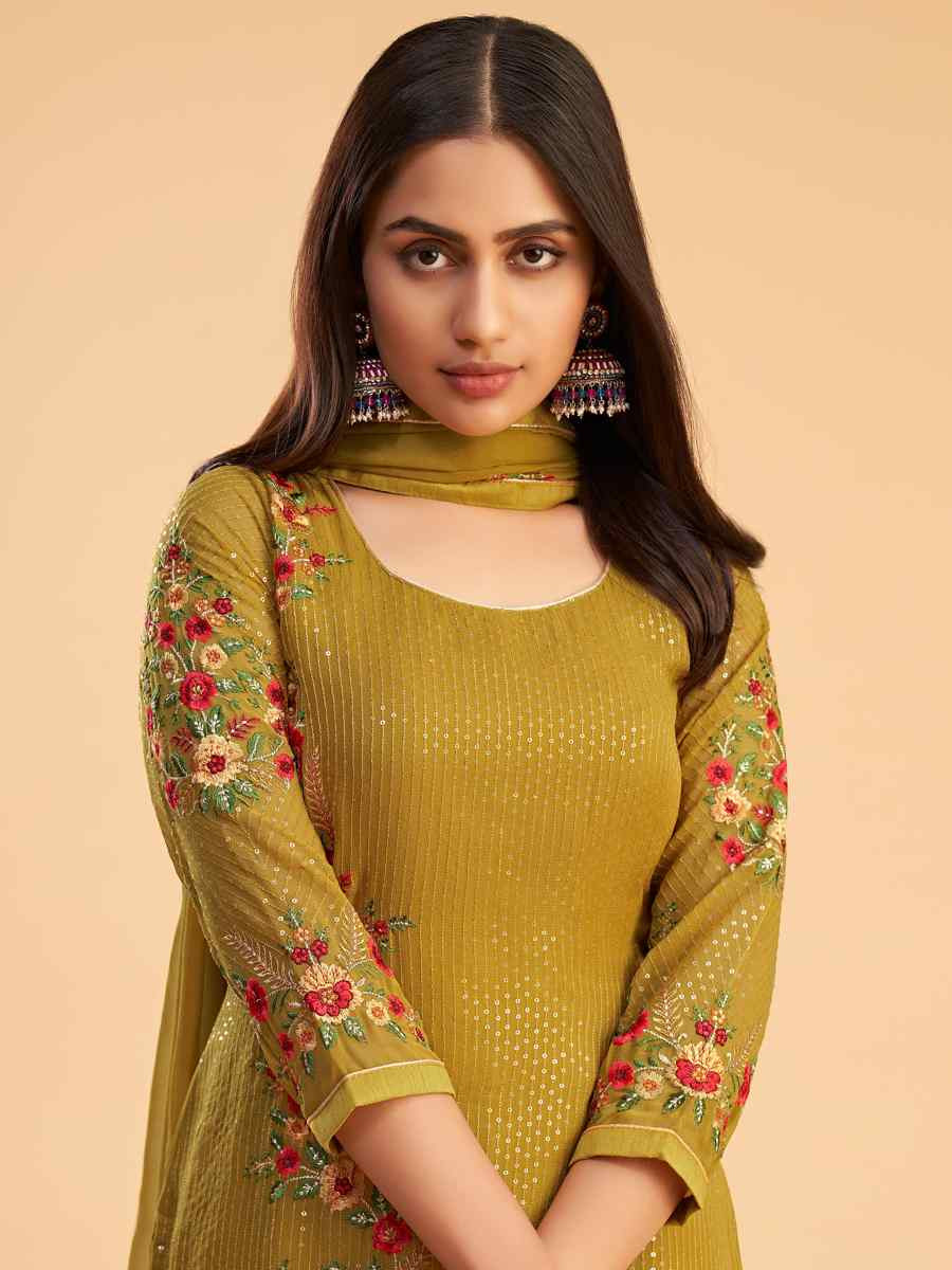 Mustard Georgette Embroidered Festival Casual Pant Salwar Kameez