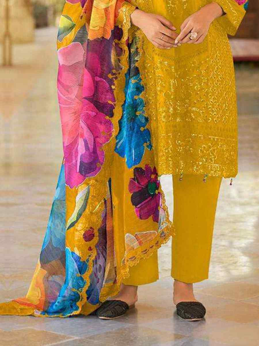 Mustard Heavy Cotton Embroidered Festival Casual Pant Ready Salwar Kameez