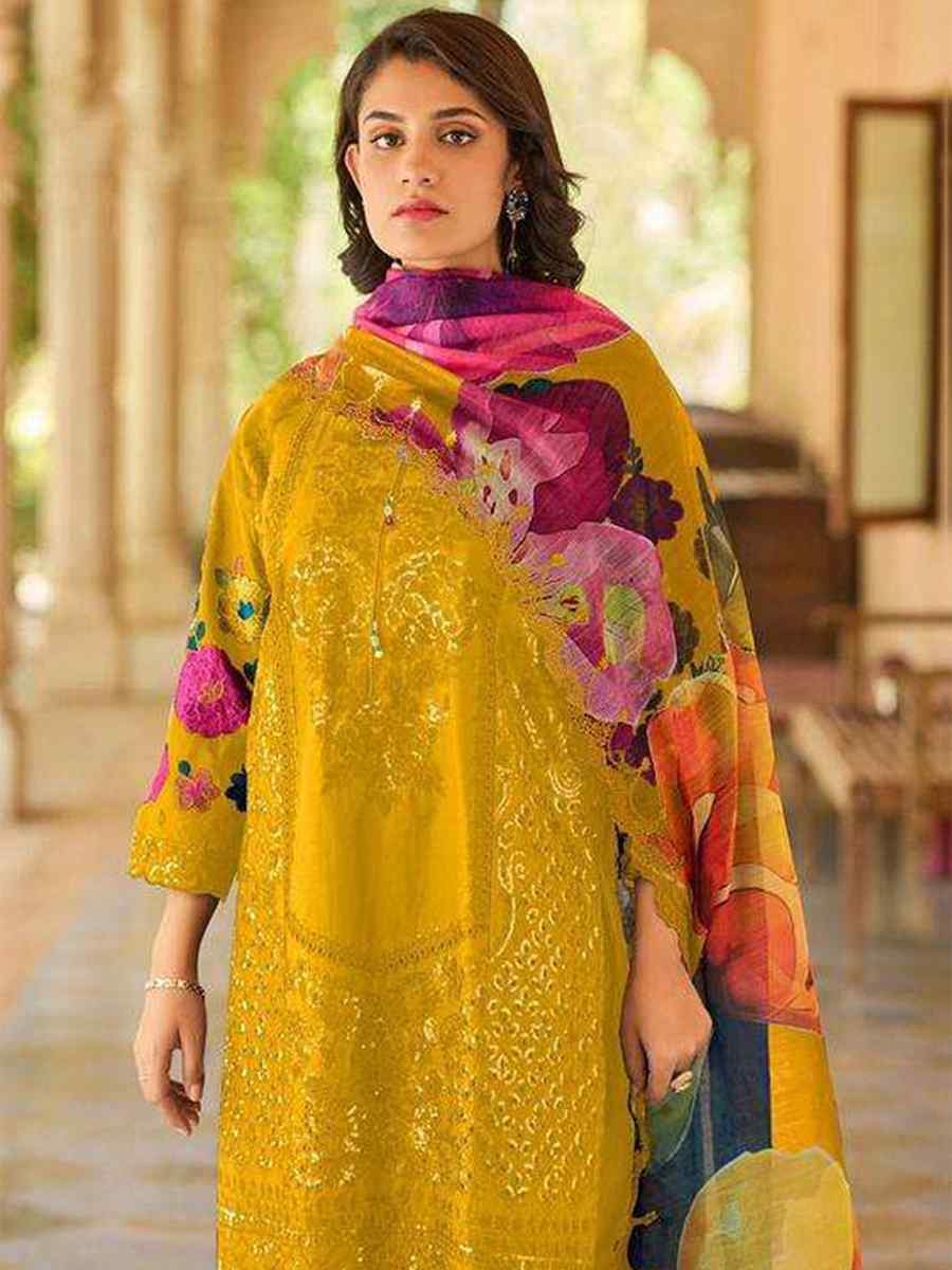 Mustard Heavy Cotton Embroidered Festival Casual Pant Ready Salwar Kameez