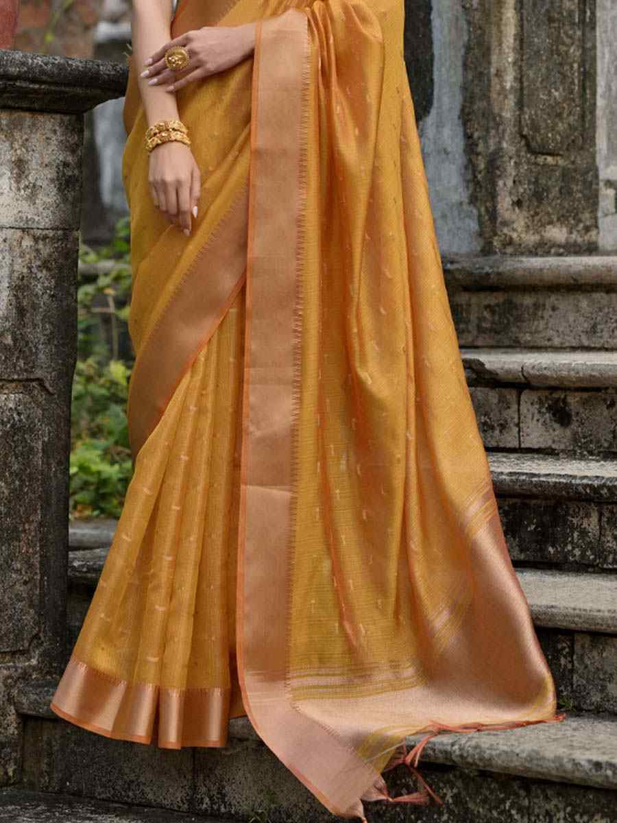 Mustard Kalyani Silk Handwoven Wedding Festival Heavy Border Saree