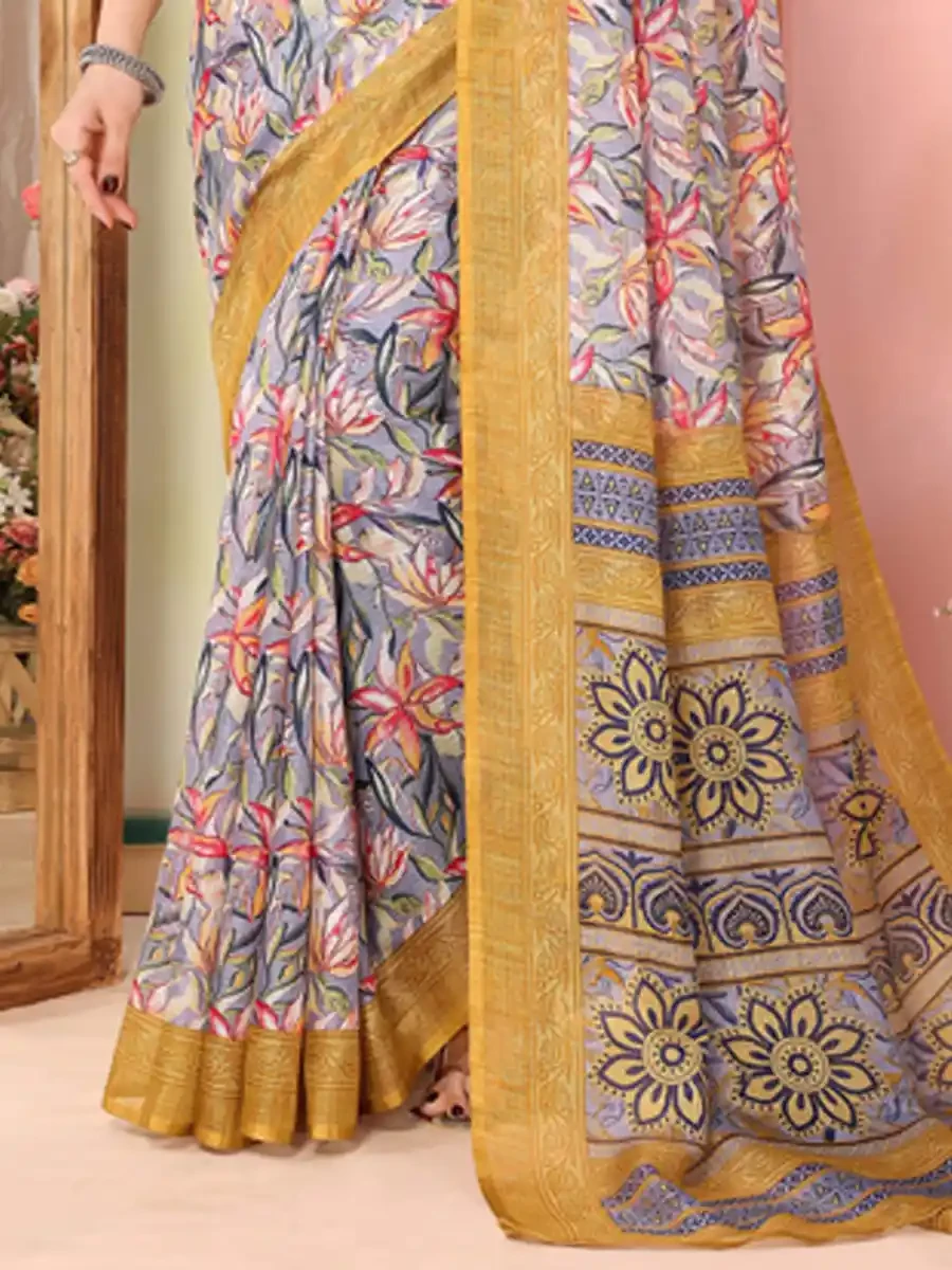 Mustard Kota Doriya Printed Festival Casual Contemporary Saree